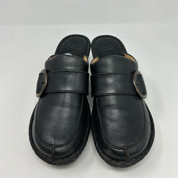 Born Women's Black Leather Slip On Mules Size 9 Buckle Accent Fall Comfort - Picture 5 of 13